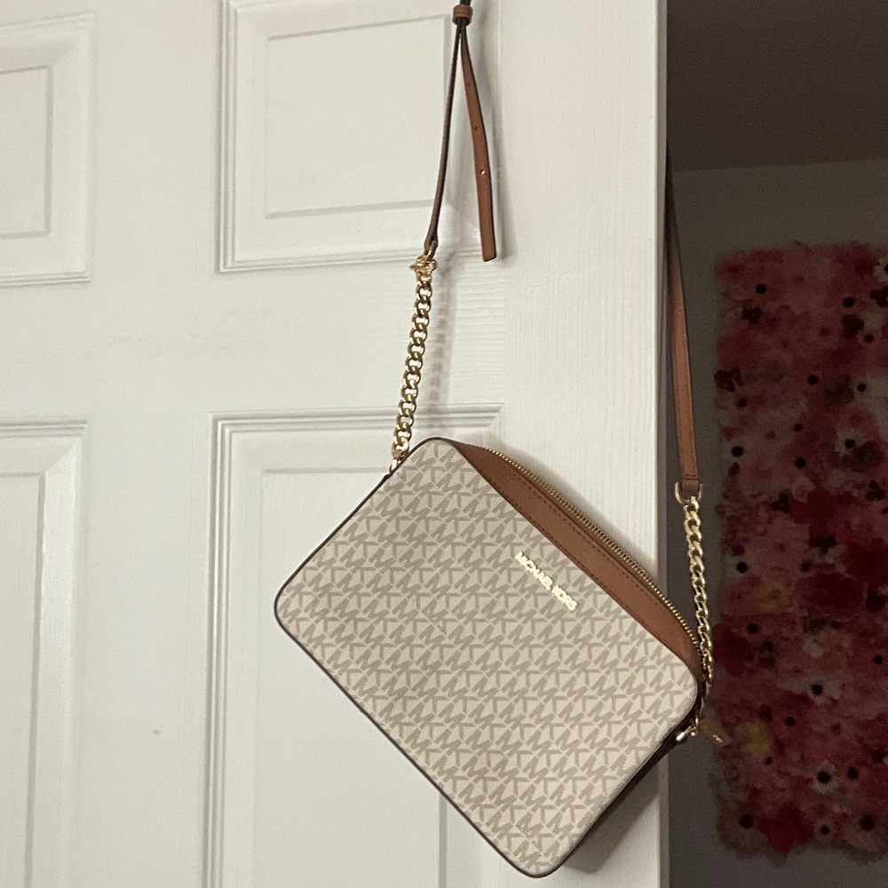 Michael Kors Beige and Brown Crossbody Bag